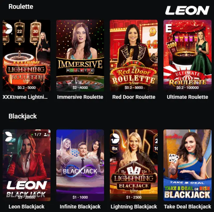 Leon Casino mobile app interface preview